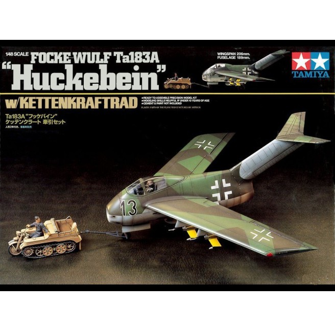 1 Tamiya 89586 Focke Wulf Ta183A "Huckebein" w/Kettenkraftrad 1/48