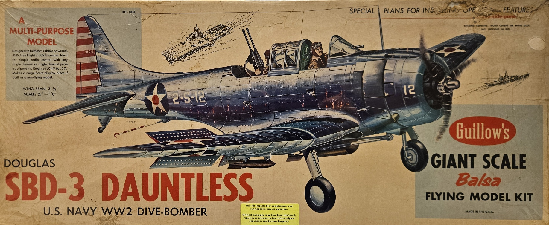 Guillow's 1003 SBD-3 Dauntless U.S. Navy WW2 Dive-Bomber Giant Scale
