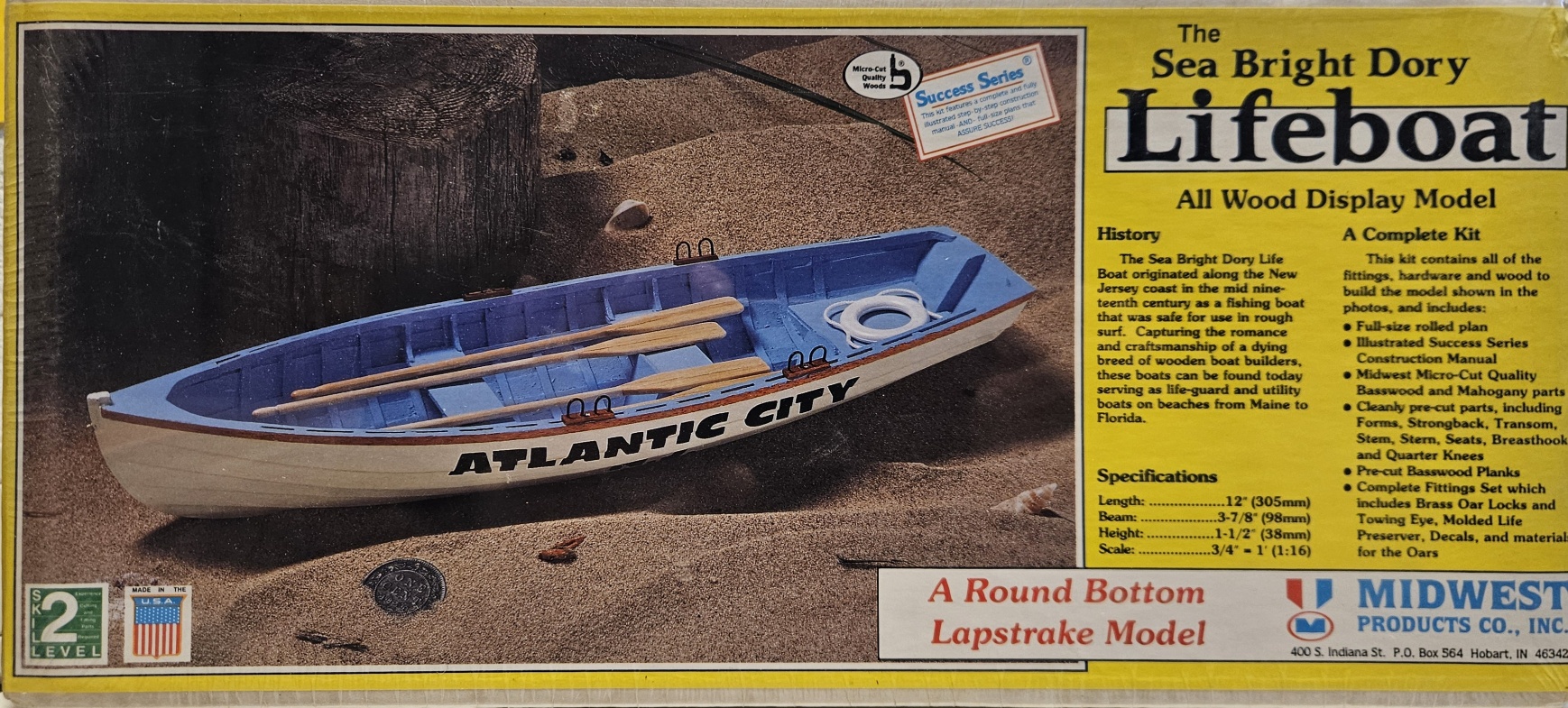 Midwest Products no. #976 The Sea Bright Dory Lifeboat All Wood Display Model Kit 1/16