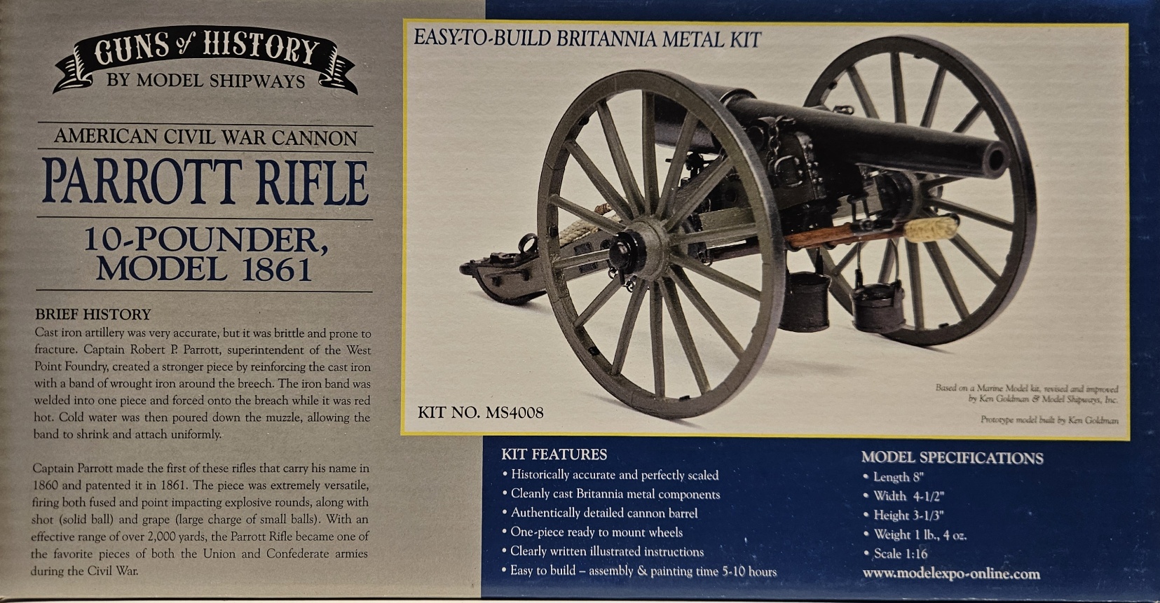 Model Shipways MS4008 American Civil War Cannon Parrott Rifle 10-pounder, Model 1861 1/16