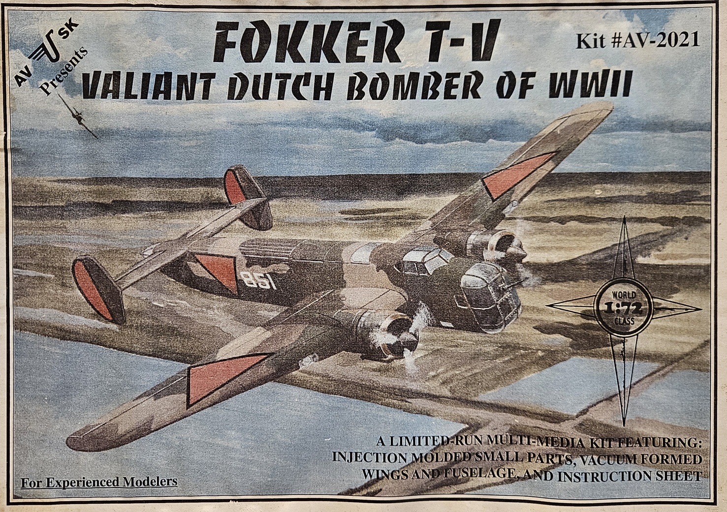 Aviation USK AV-2021 Fokker T-V Valiant Dutch Bomber of WWII 1/72