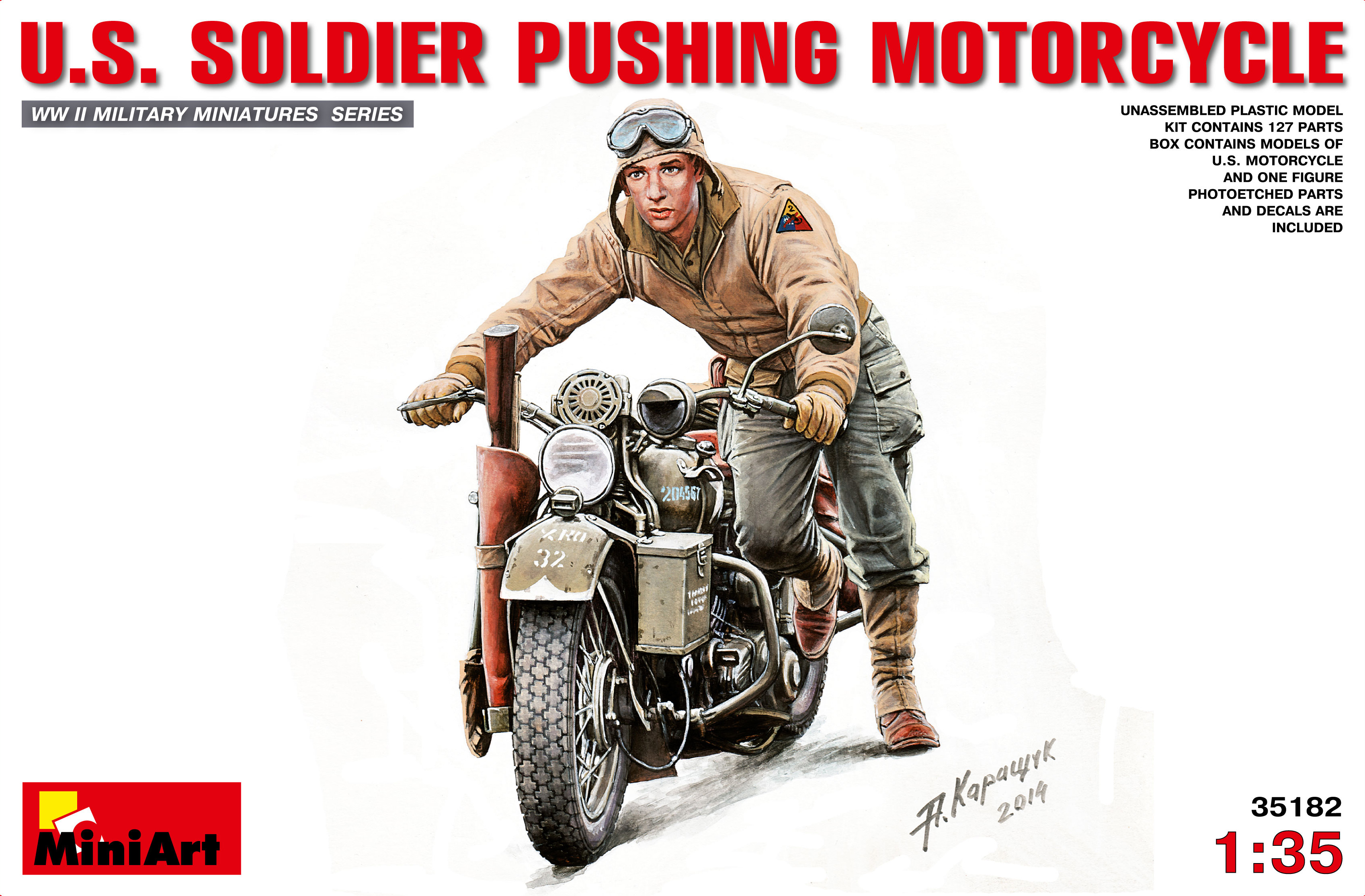 MiniArt 35182 U.S. Soldier Pushing Motorcycle 1/35