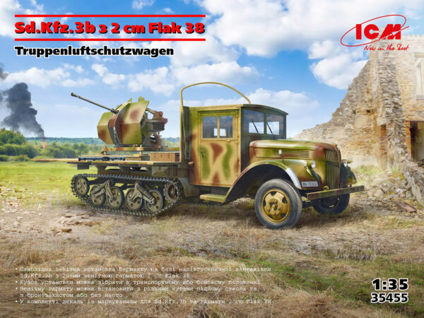 ICM 35455 Sd.Kfz.3b with FlaK 38 Truppenluftschutzwagen 1/35