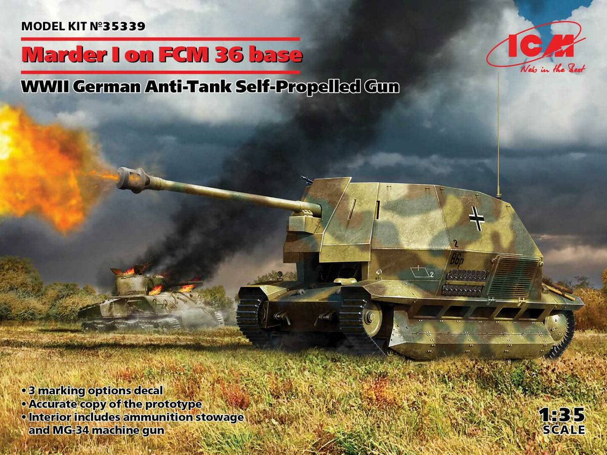 03 ICM 35339 Marder I on FCM 36 Base WWII German Anti-Tank Self-Propelled Gun 1/35