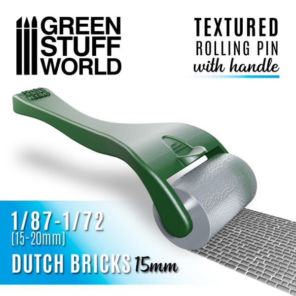 Green Stuff World 10488 Dutch Bricks 15mm Textured Rolling Pin with Handle 1/87 1/72