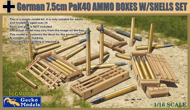 Gecko Models 16GM0014 German 7.5cm PaK40 Ammo Boxes w/Shells Set 1/16