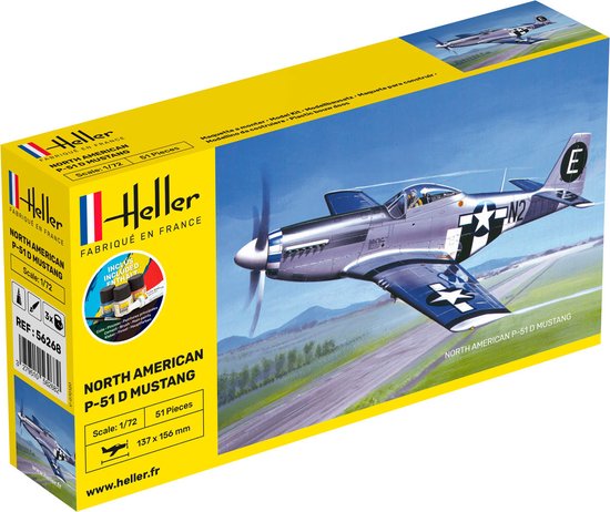 Heller 56268 North American P-51 D Mustang Set incl verf, lijm , penseel. 1/72