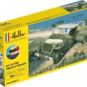 Heller 56997 US 1/4 Ton Truck & Trailer Set incl verf, lijm , penseel.  1/72