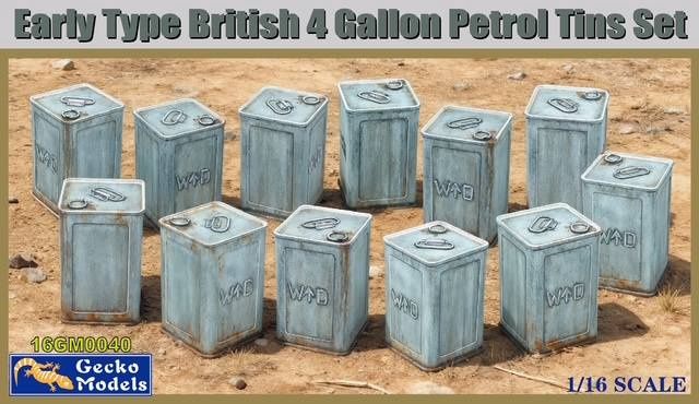 Gecko Models 16GM0040 Early Type British 4 Gallon Petrol Tins Set 1/16