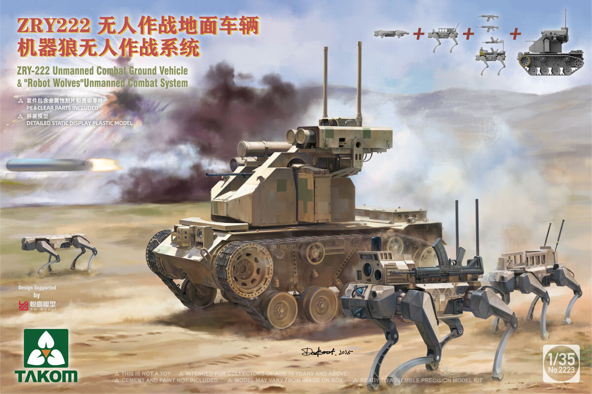01 Takom 2223 ZRY-222 Unmanned Combat Ground Vehicle & "Robot Wolves" Unmanned Combat System 1/35