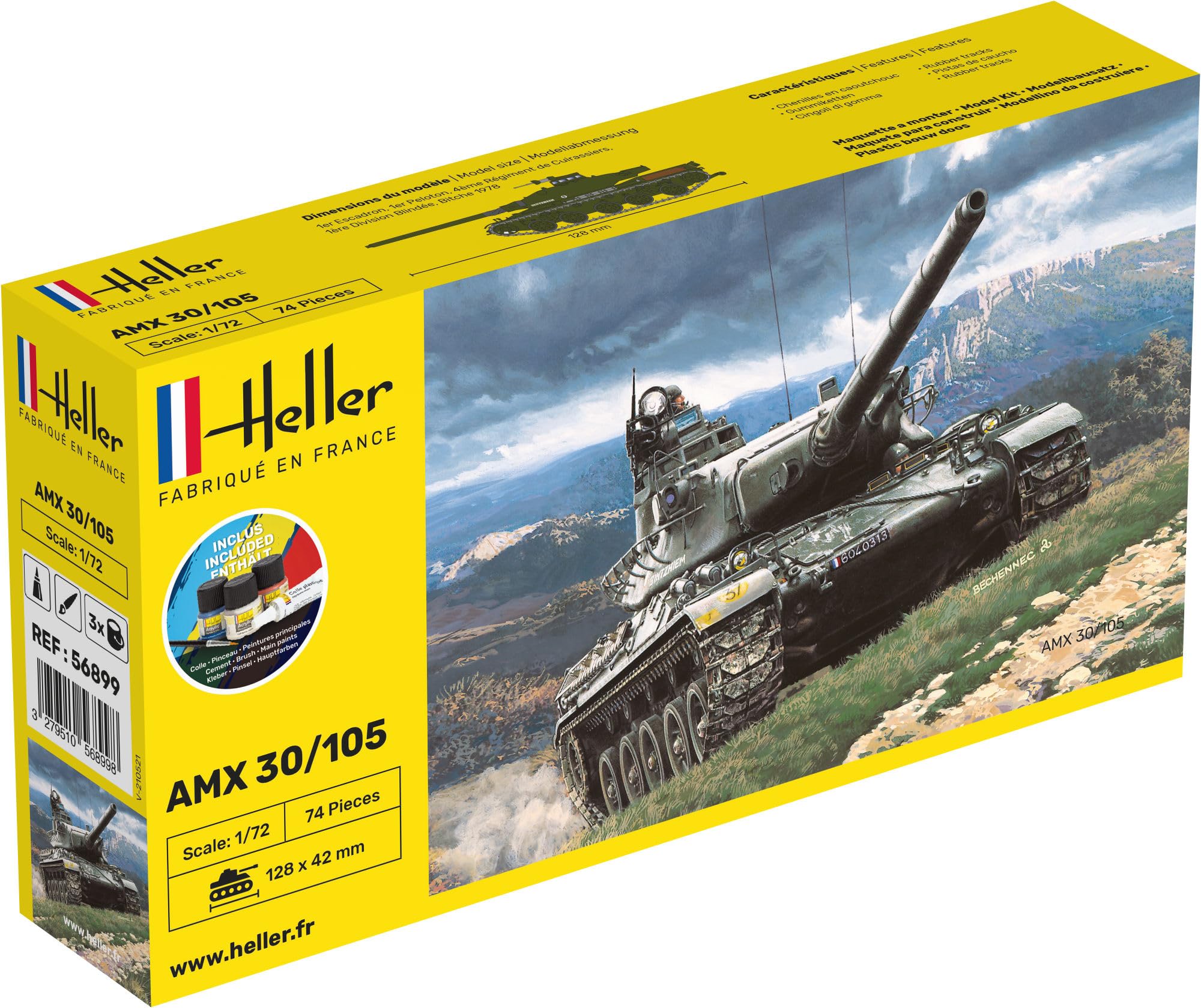 Heller 56899 AMX 30 / 105 Set incl verf, lijm , penseel. 1/72