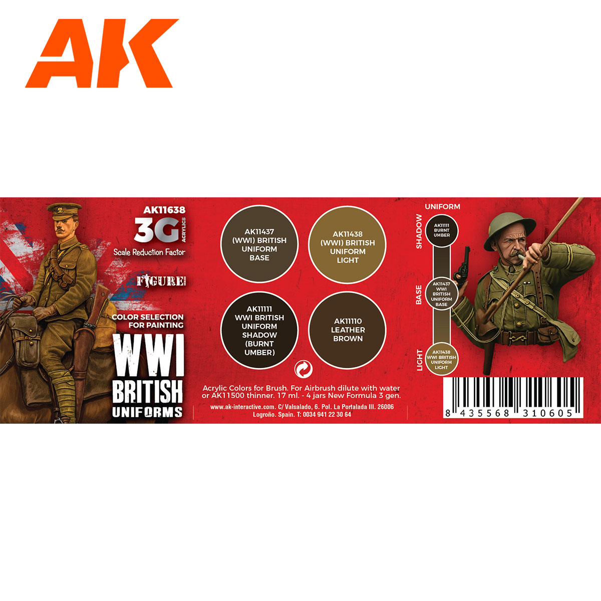 AK Interactive AK11638 WWI British Uniforms Colors 17ml X 4 - Afbeelding 2