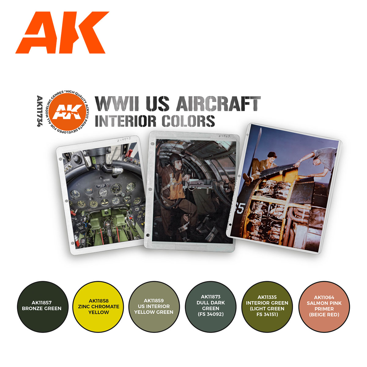 AK Interactive AK11734 WWII US Aircraft Interior Colors Set 18ml X 6 - Afbeelding 2