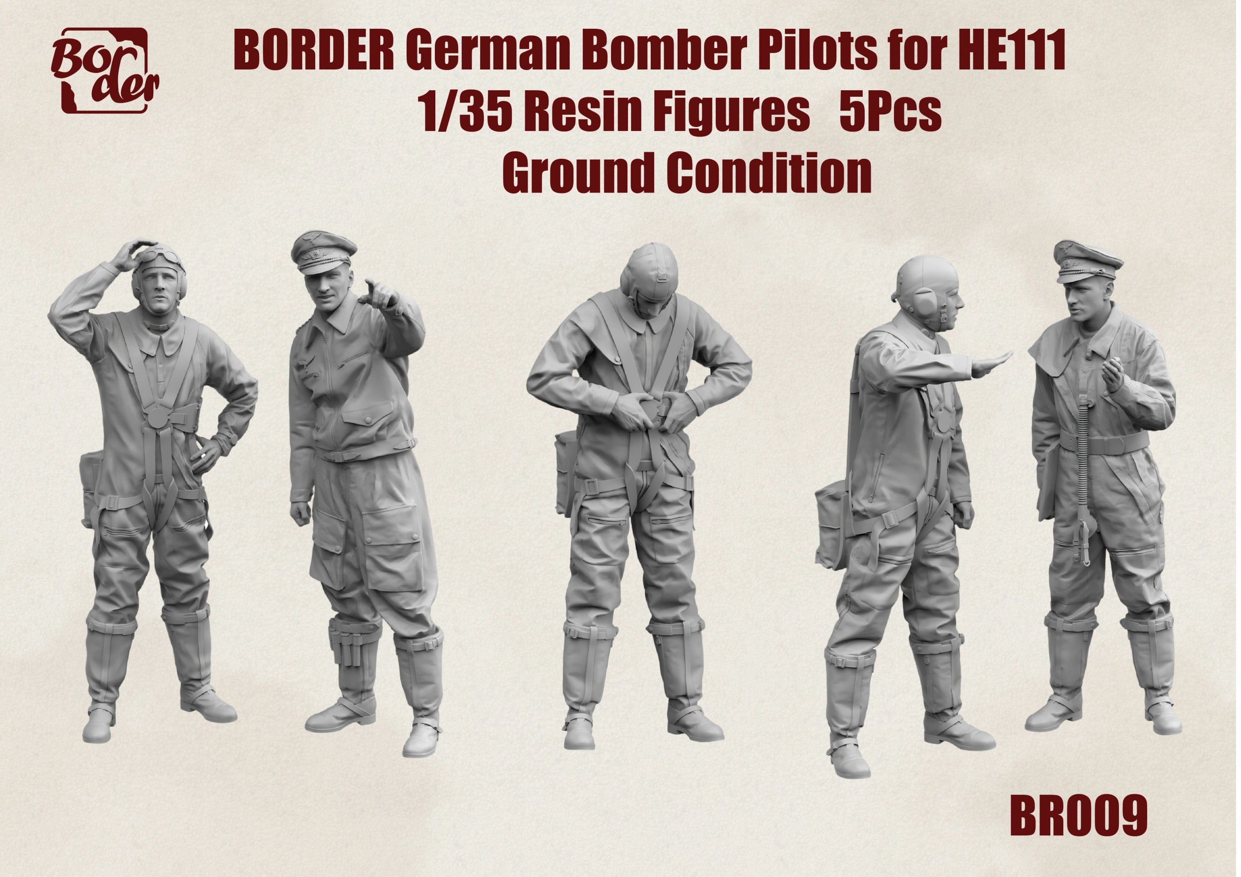 Border Model BR-009 German Bomber Pilots for He 111 Ground Condition 1/35