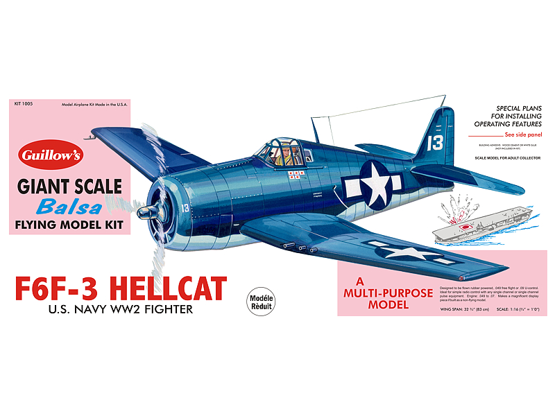 Guillow's 1005 F6F-3 Hellcat U.S. Navy WW2 Fighter Giant Scale 1/16