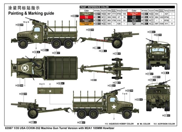 01 I Love Kit 63567 USA CCKW-352 Machine Gun Turret Version with M2A1 105mm Howitzer 1/35 - Afbeelding 3