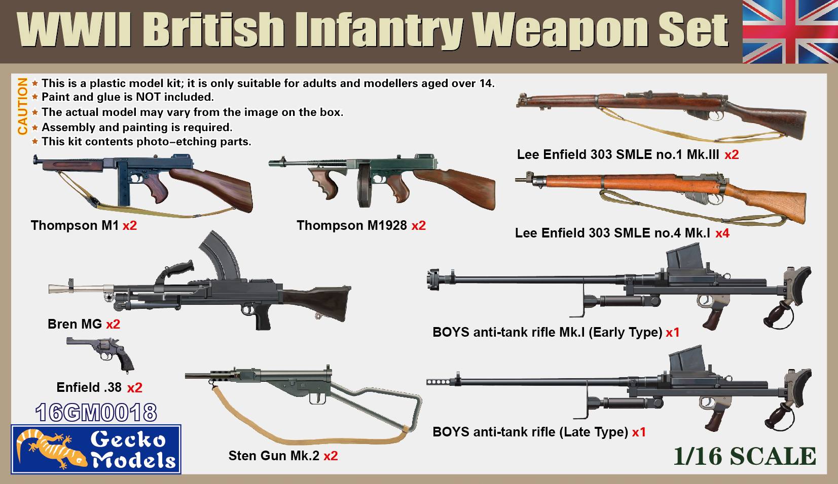 Gecko Models 16GM0018 WWII British Infantry Weapon Set 1/16