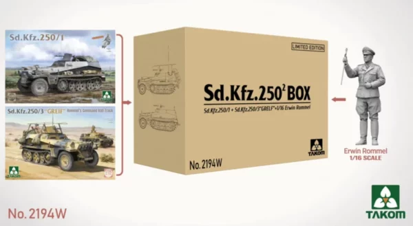 Takom 2194W Sd.Kfz.250 2Box Sd.Kfz.250/1 + Sd.Kfz.250/3 "Greif" + 1/16 Erwin Rommel 1/35