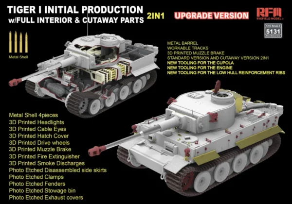 Rye Field Model 5131 Tiger I Initial Production w/Full Interior & Cutaway Parts 2in1 Upgrade Version 1/35 - Afbeelding 2