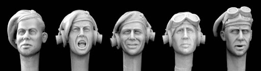 Hornet HBH 04 5 Heads Wearing British Tank Crew Beret 1/35